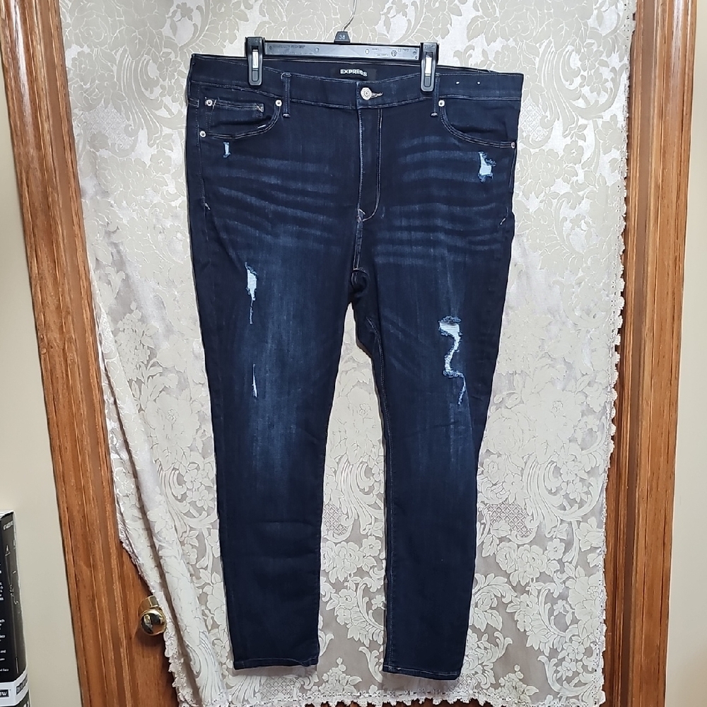Women's Dark Blue Distressed Jeans